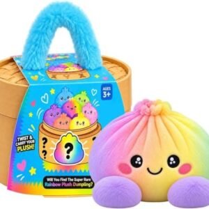 Big rainbow plush dumpling squishy in steamer basket — Image 1 of 8