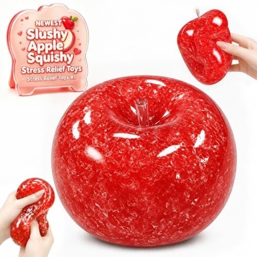 Pink and green slushy apple squishy fidget toy being squeezed — Image 1 of 8