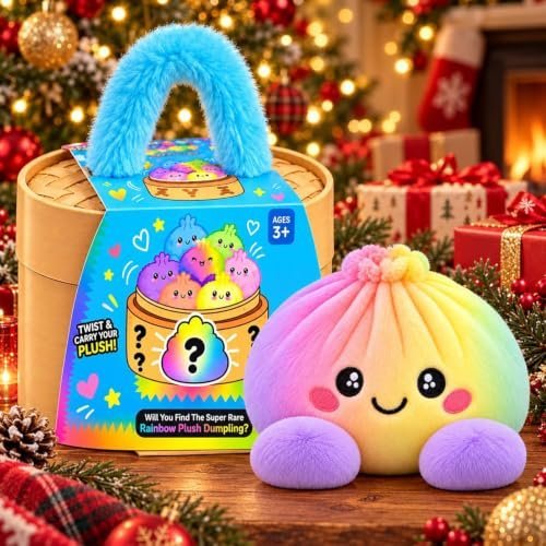 Big rainbow plush dumpling squishy in steamer basket — Image 2 of 8