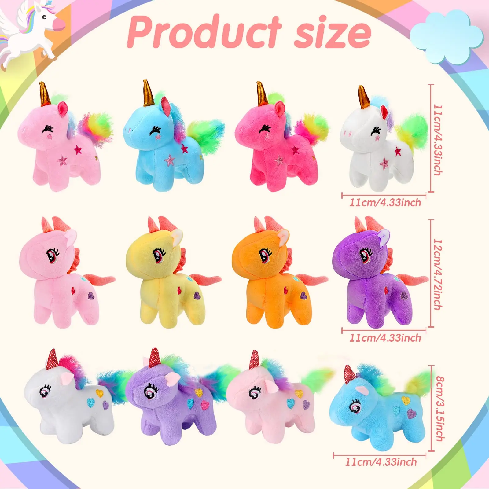 Mini plush unicorn stuffed animals in bulk party favor pack — Image 2 of 7