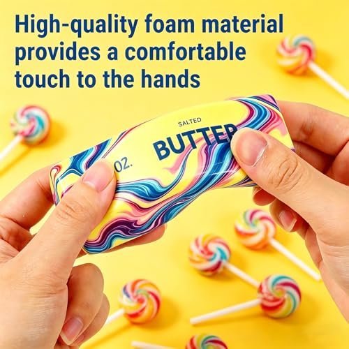 Two slow rising butter squishy toys squeezed in hand — Image 3 of 11