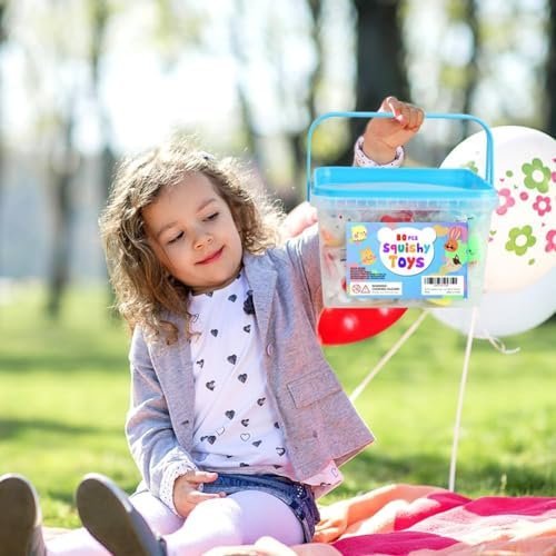 80 kawaii mochi squishy toys bulk in a storage bucket — Image 3 of 11