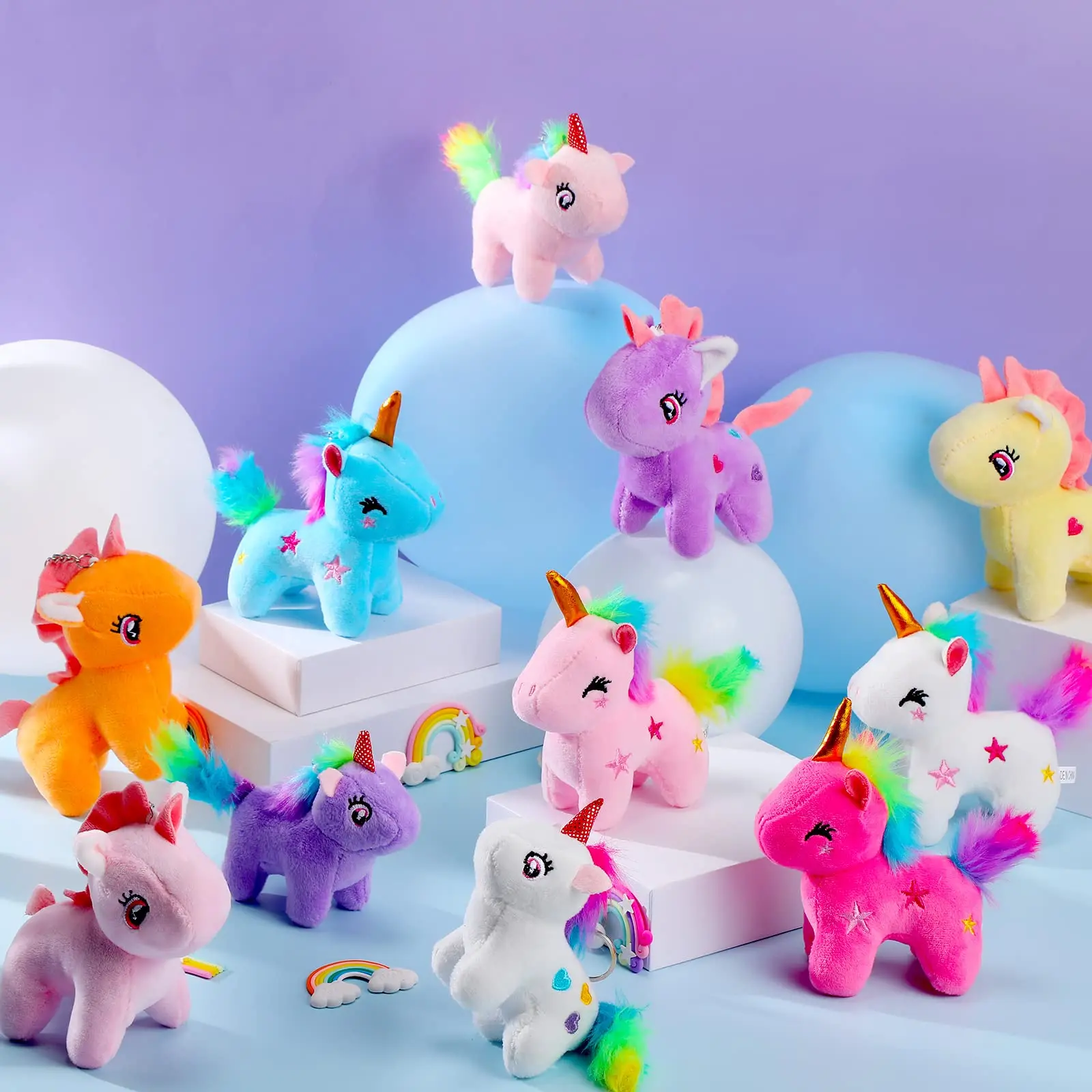 Mini plush unicorn stuffed animals in bulk party favor pack — Image 3 of 7
