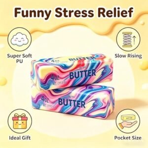 Two slow rising butter squishy toys squeezed in hand — Image 4 of 11