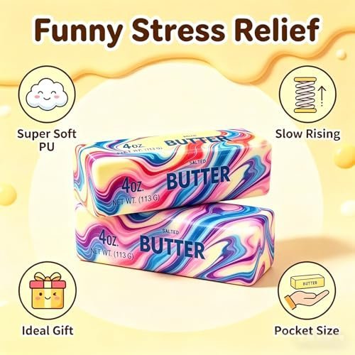 Two slow rising butter squishy toys squeezed in hand — Image 4 of 11