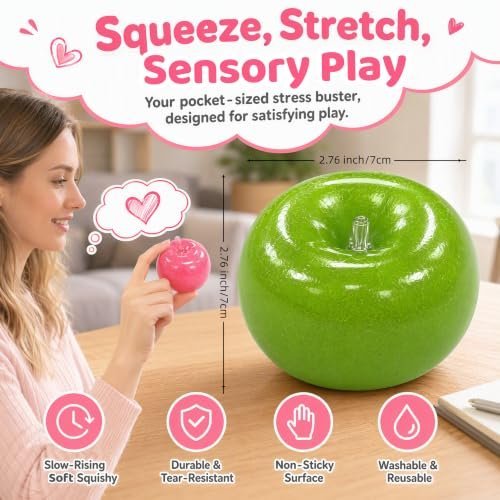 Pink and green slushy apple squishy fidget toy being squeezed — Image 4 of 8
