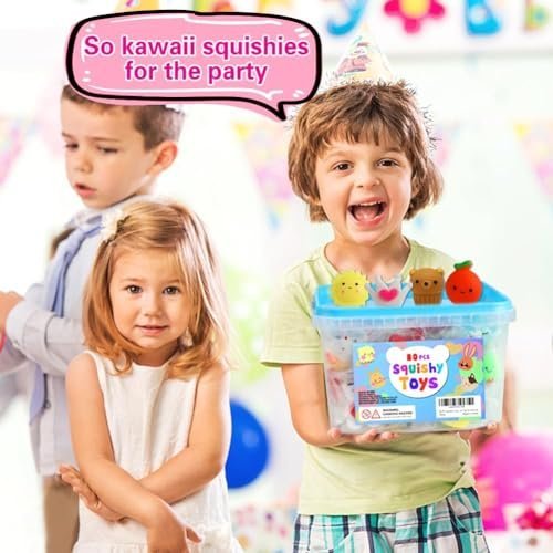 80 kawaii mochi squishy toys bulk in a storage bucket — Image 4 of 11