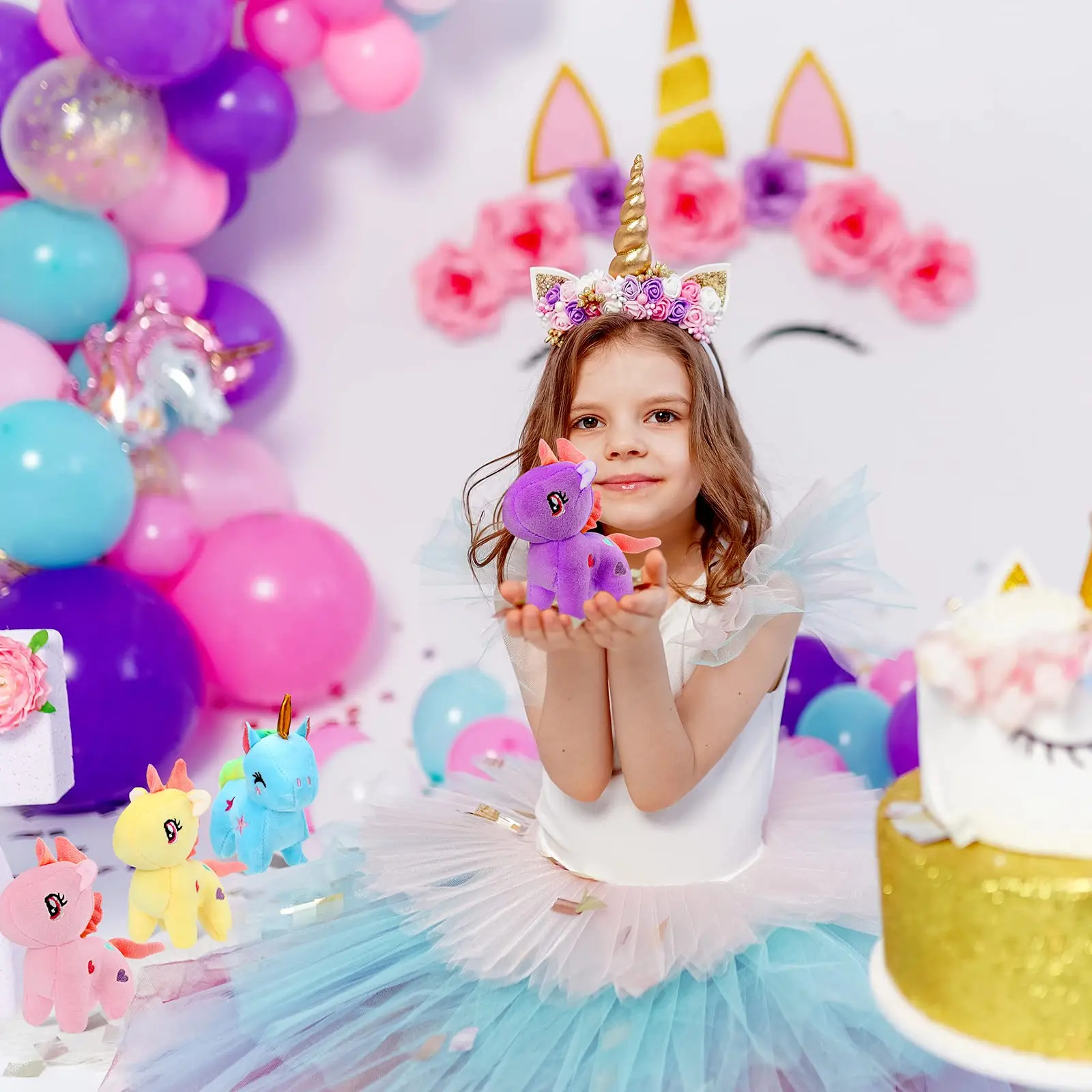 Mini plush unicorn stuffed animals in bulk party favor pack — Image 4 of 7