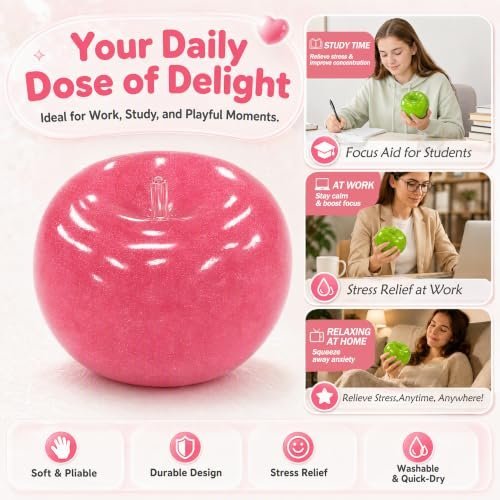 Pink and green slushy apple squishy fidget toy being squeezed — Image 5 of 8