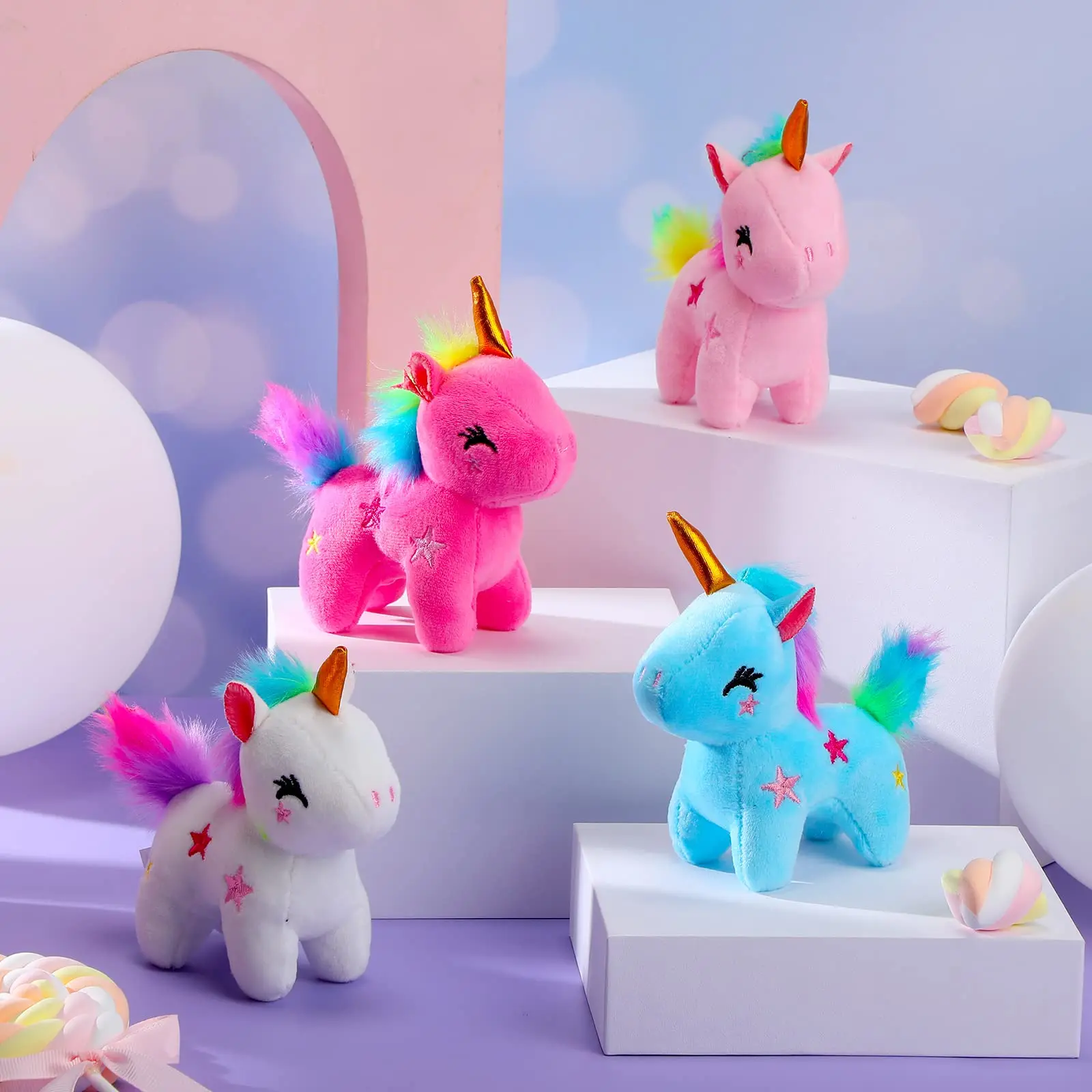 Mini plush unicorn stuffed animals in bulk party favor pack — Image 5 of 7
