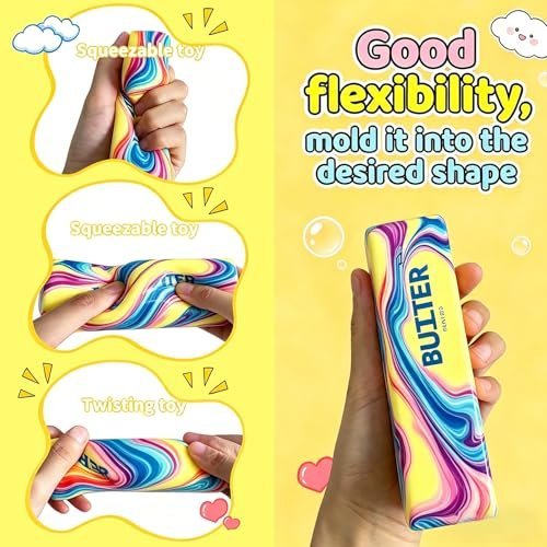 Two slow rising butter squishy toys squeezed in hand — Image 6 of 11