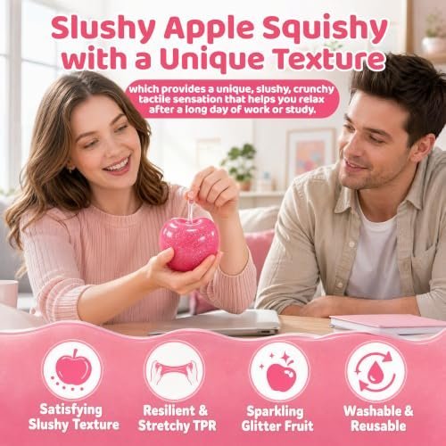 Pink and green slushy apple squishy fidget toy being squeezed — Image 6 of 8