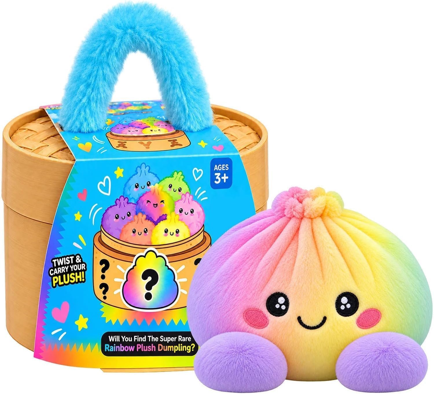 Big rainbow plush dumpling squishy in steamer basket — Image 8 of 8