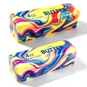 Two slow rising butter squishy toys squeezed in hand — Image 8 of 11