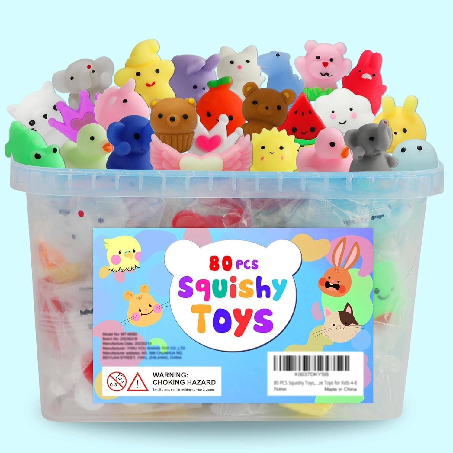 80 kawaii mochi squishy toys bulk in a storage bucket — Image 9 of 11